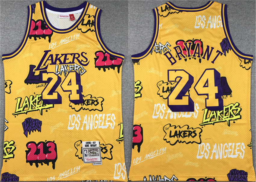 Men's Yellow Los Angeles Lakers #24 Kobe Bryant 1996-97 Throwback basketball Jersey